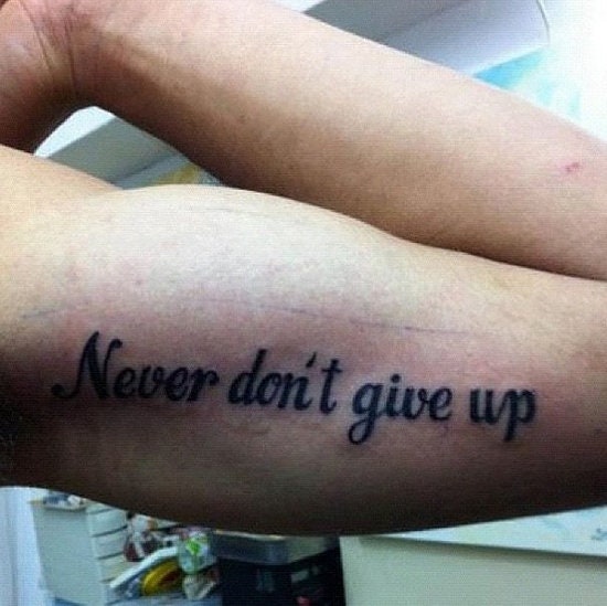 Never don't give up temporary tattoo