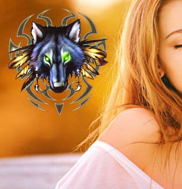 Tribal wolf temporary tattoo