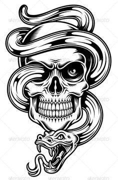 Skull snake fake tattoo design