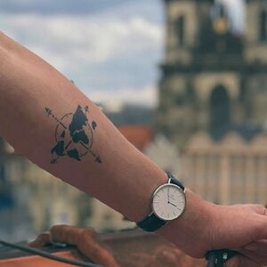 World travel compass temporary tattoo