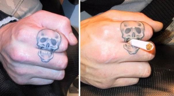 Funny skull fake tattoo design