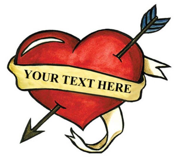 Red heart add custom text fake tattoo