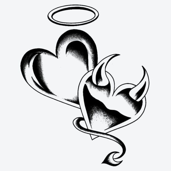 Devil angel hearts fake tattoo