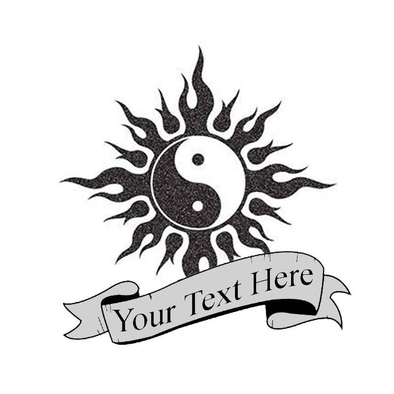 Tribal yingyang add text tattoo