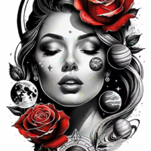 A Woman with Roses Tattoo Design