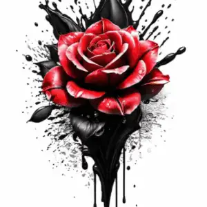 A Red Rose Blackened Fake Tattoo Design