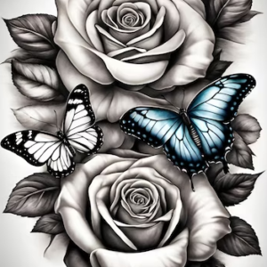 Flowers and butterfly fake tattoo