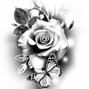 Rose Butterfly fake tattoo design