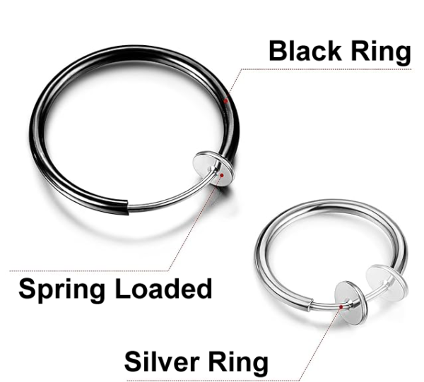 Black and silver fake piercing hoops rings